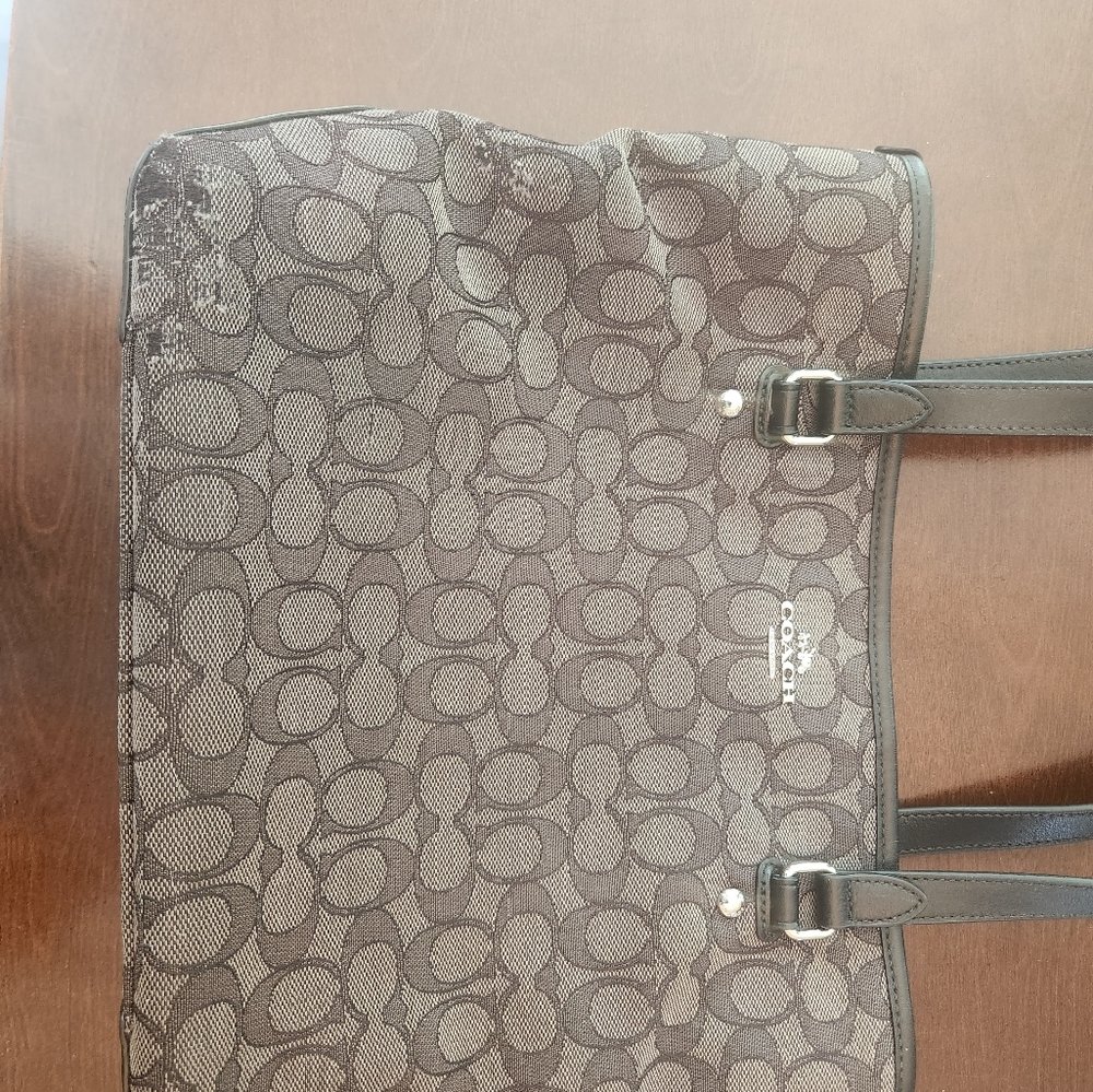 Coach Zip Top Tote in Signature Canvas Black and Gray F58282